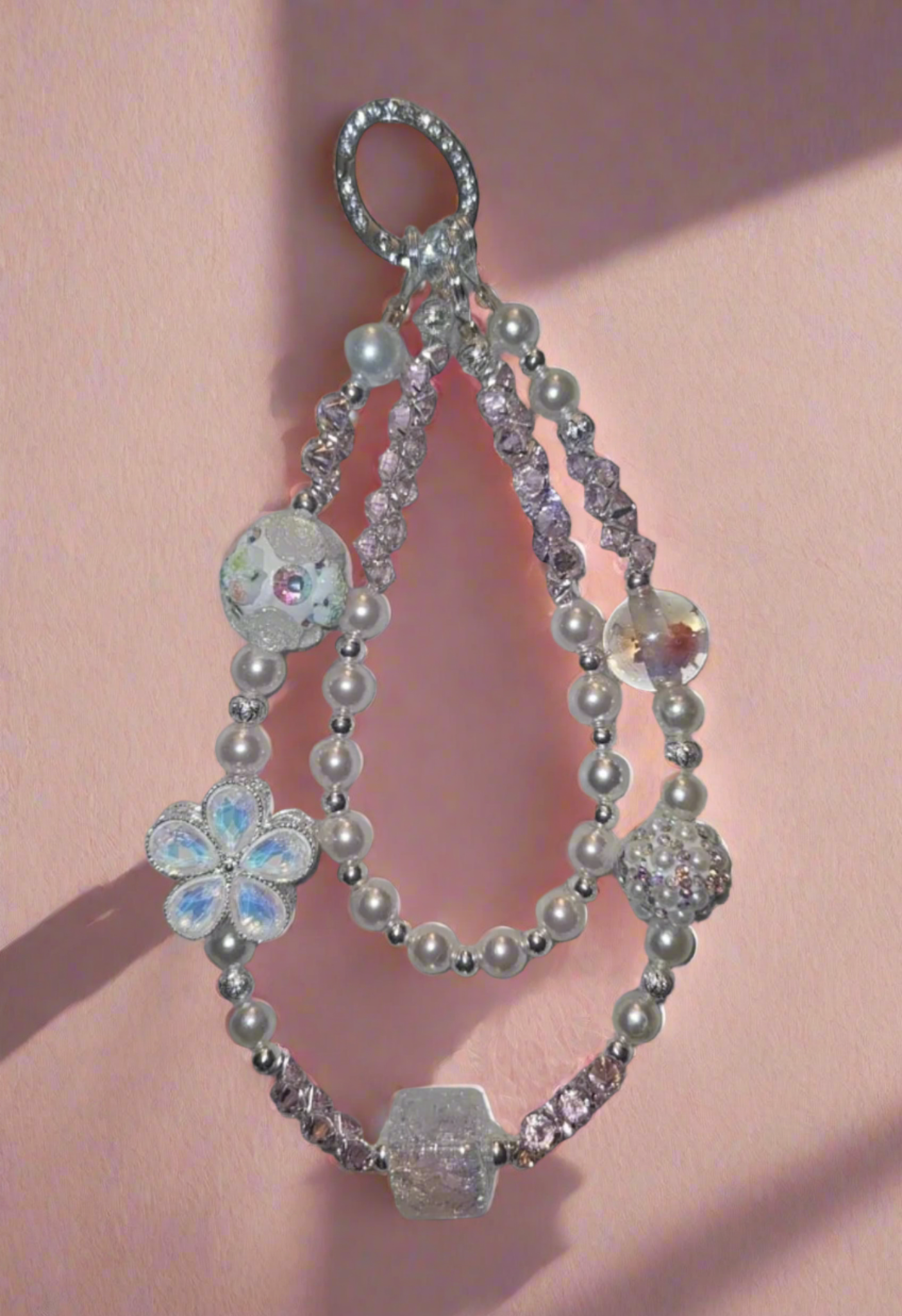 Flower & Pearl Phone Charm Wristlet