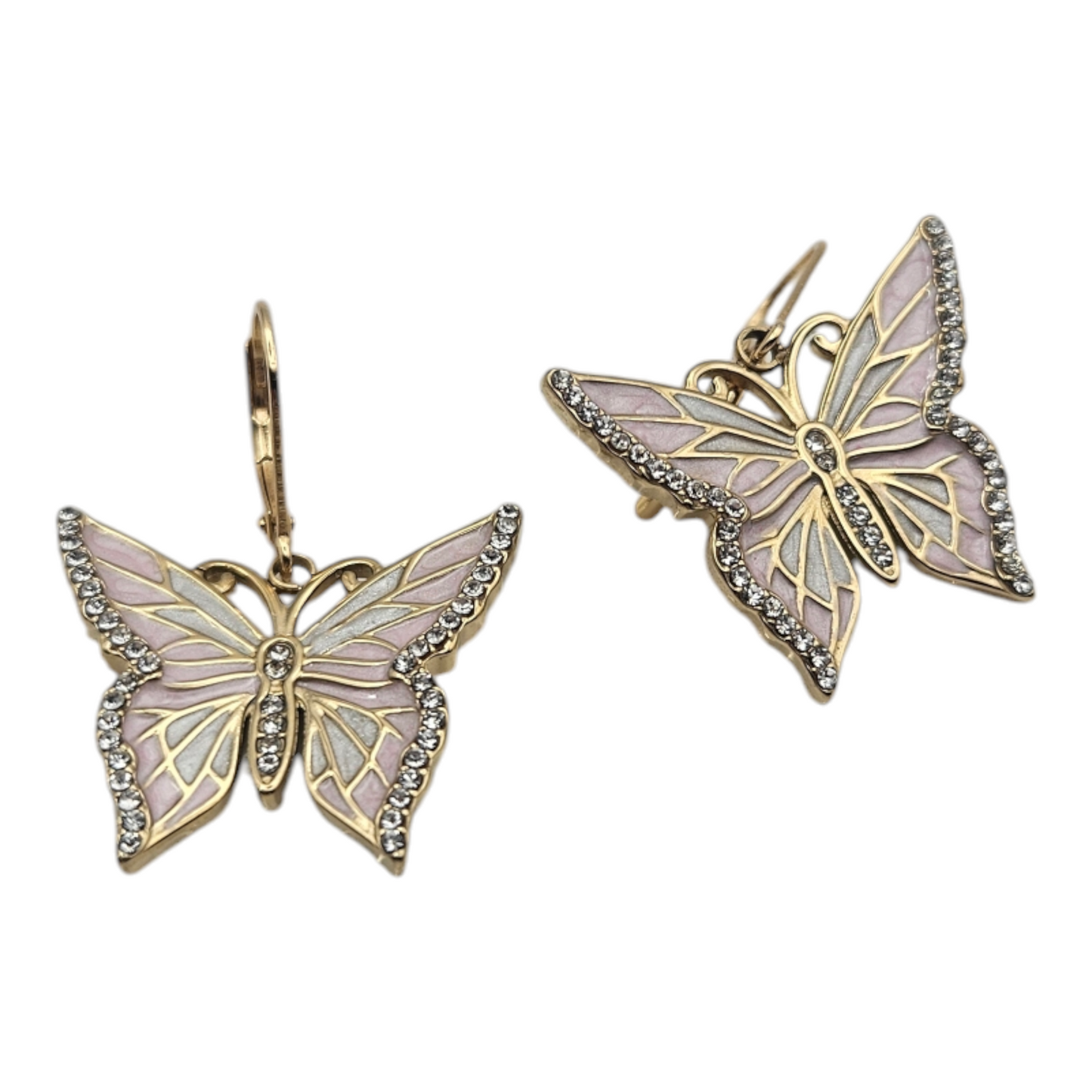 Gold Butterfly Earrings - Pink