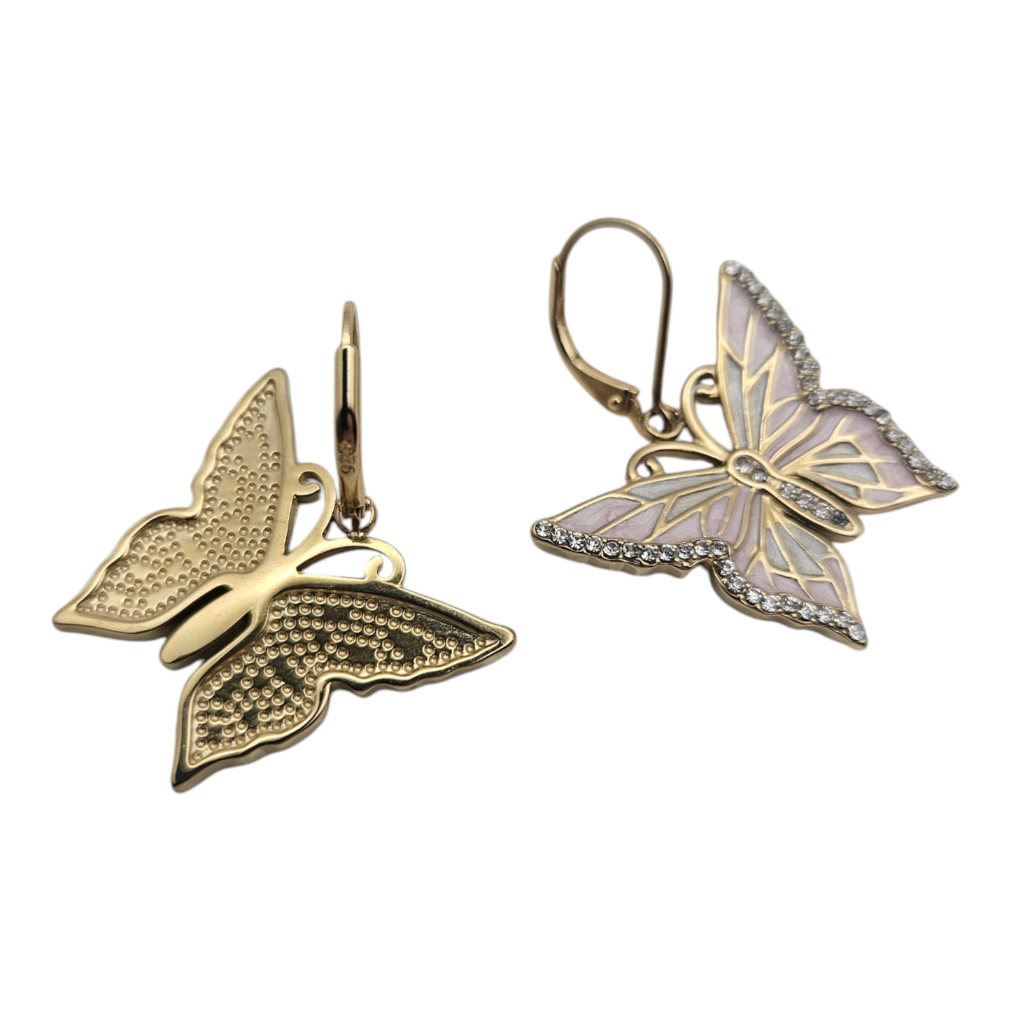 Gold Butterfly Earrings - Pink