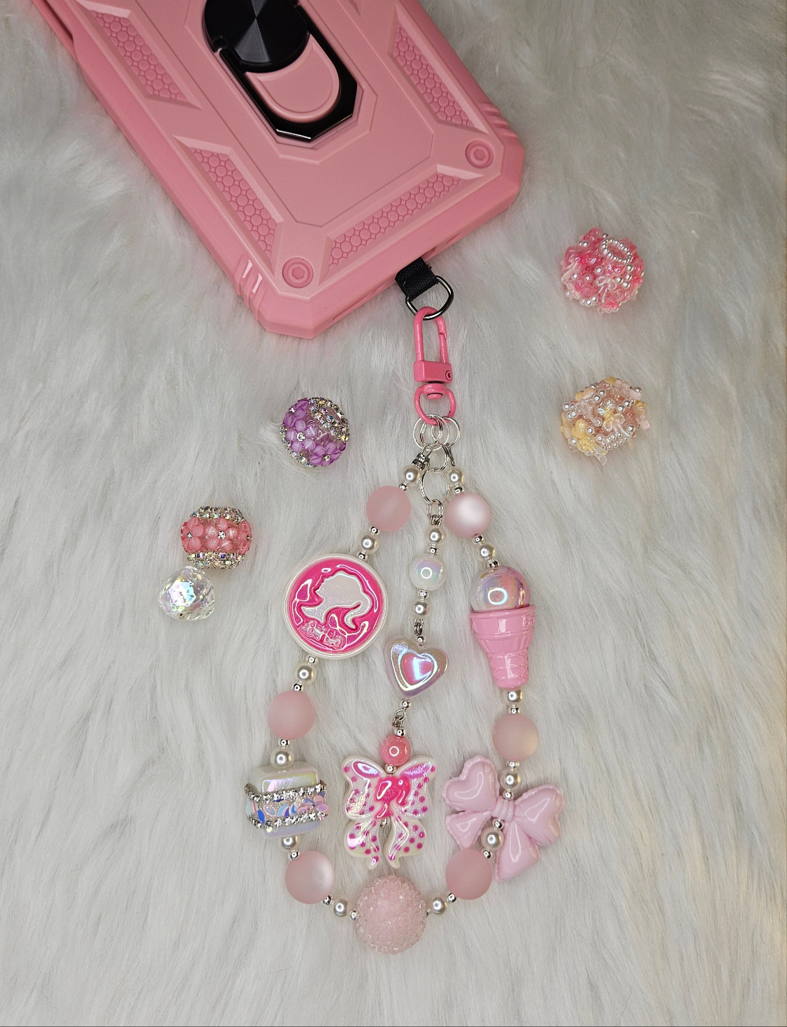 Pink Doll Phone Charm Wristlet