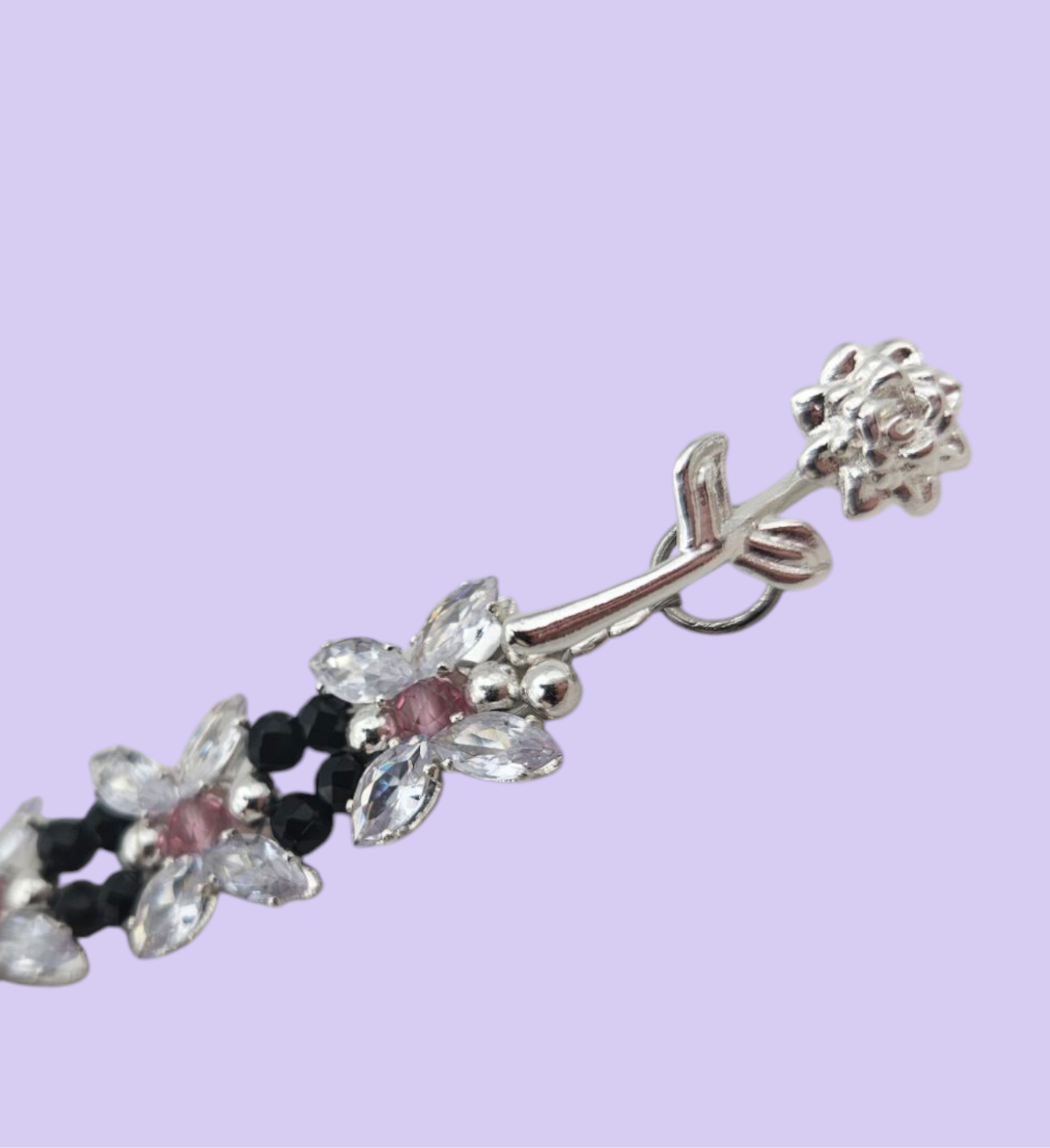 Clear Zircon, Black and Pink Faceted Bracelet 6.5"