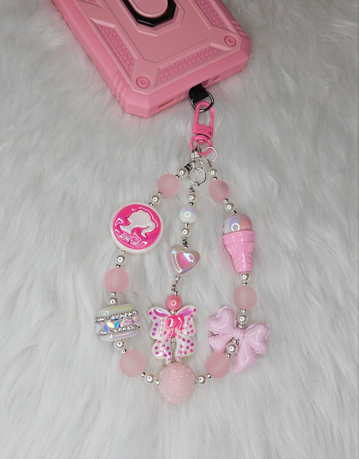 Pink Doll Phone Charm Wristlet