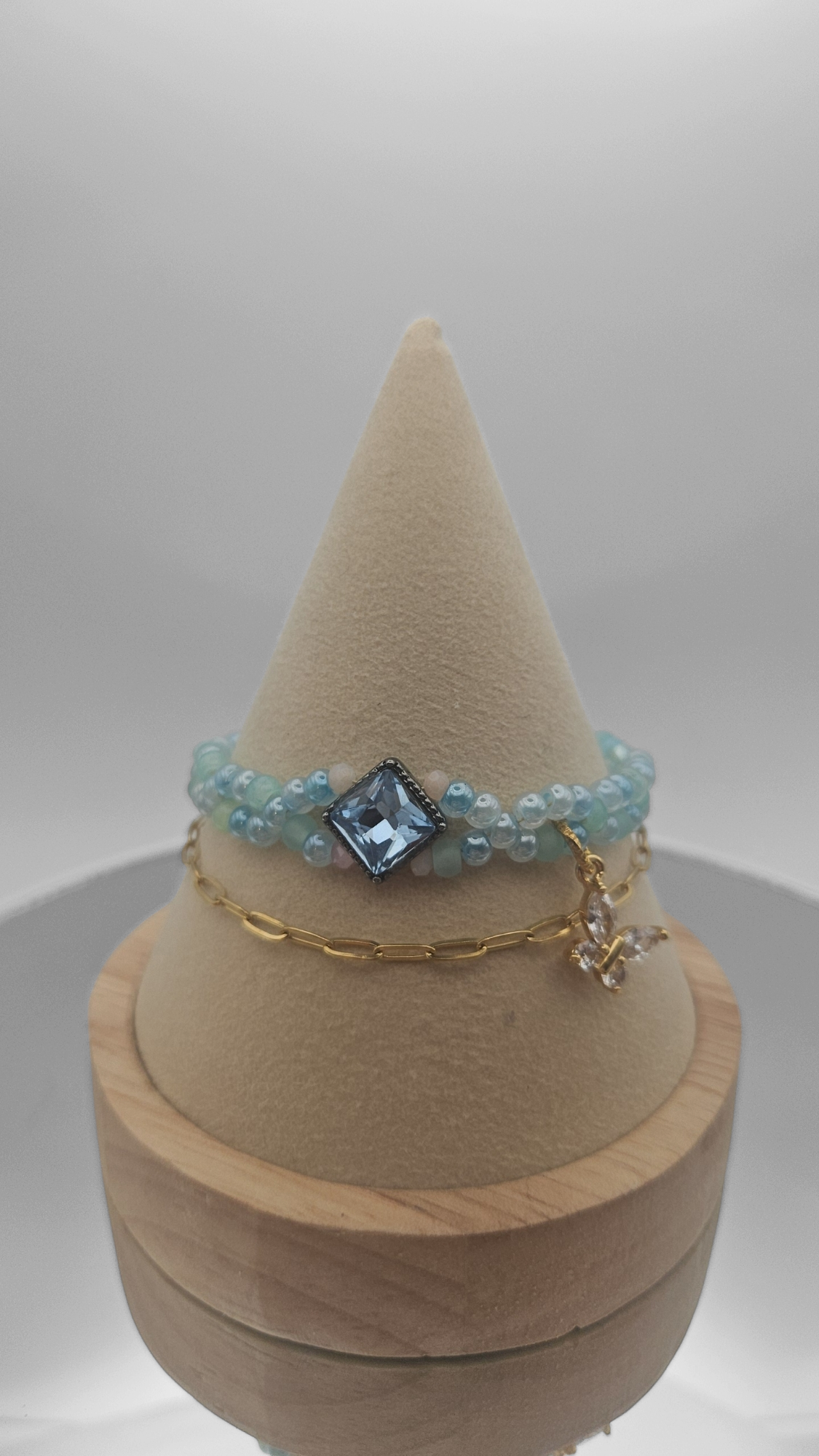 BLUE Seed bead & GOLD Paperclip chain - Bracelet Set