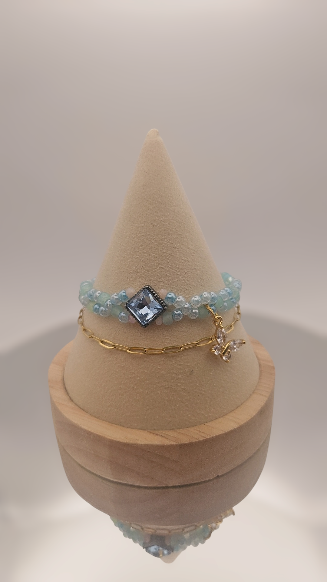 BLUE Seed bead & GOLD Paperclip chain - Bracelet Set