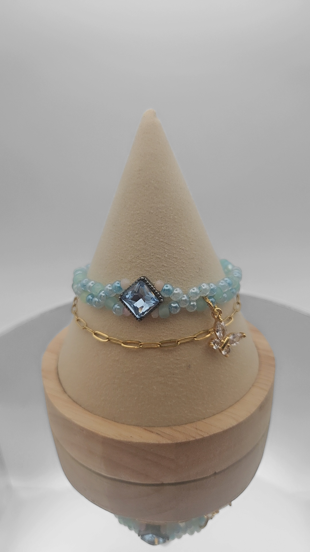BLUE Seed bead & GOLD Paperclip chain - Bracelet Set