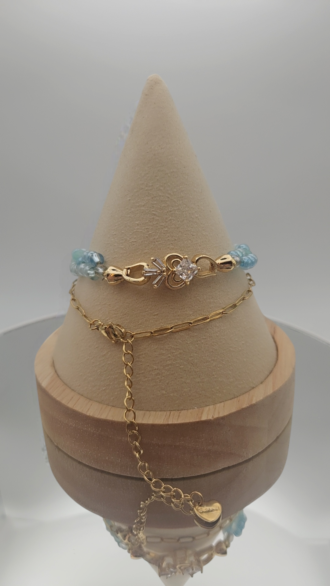 BLUE Seed bead & GOLD Paperclip chain - Bracelet Set