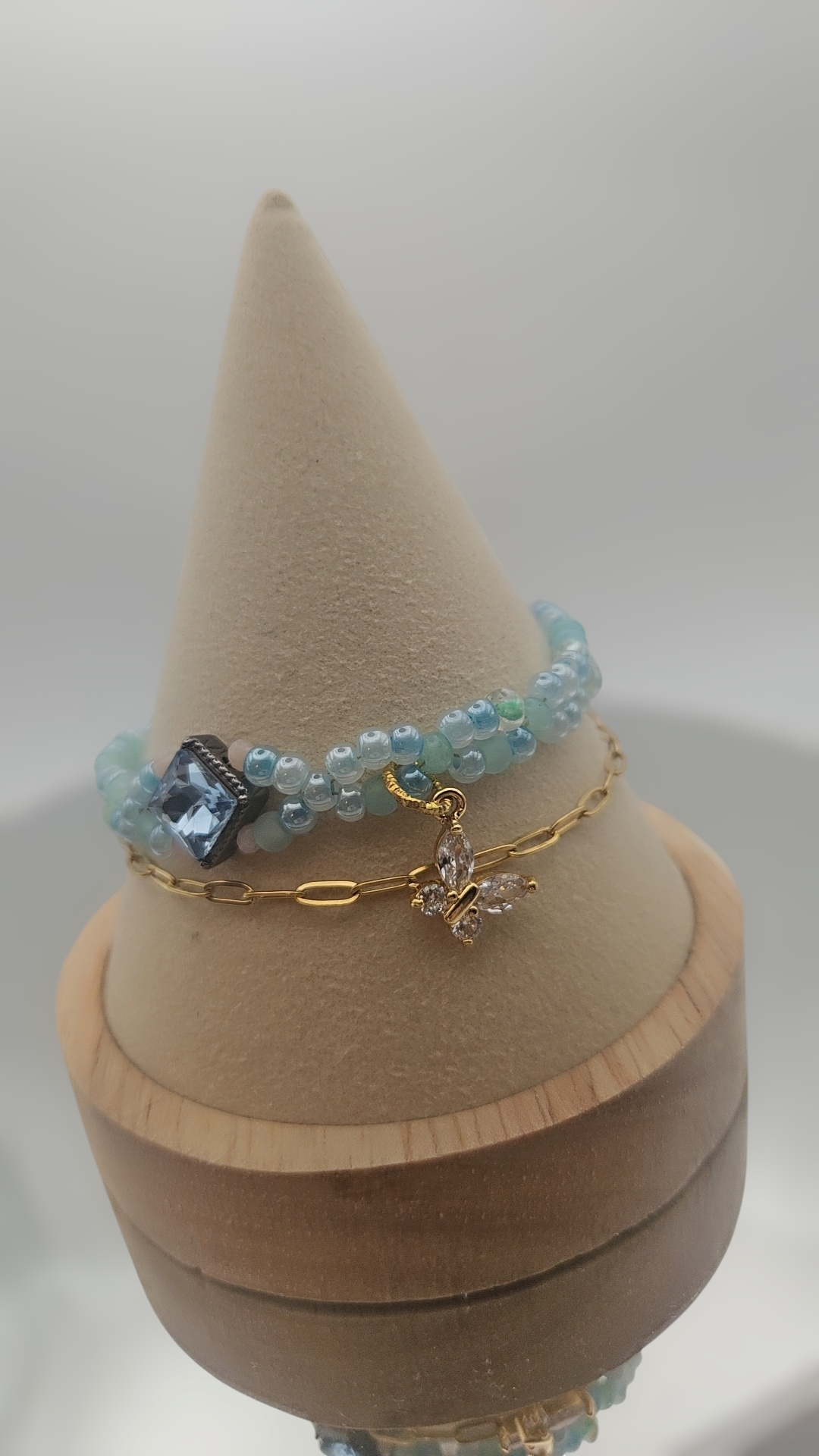 BLUE Seed bead & GOLD Paperclip chain - Bracelet Set
