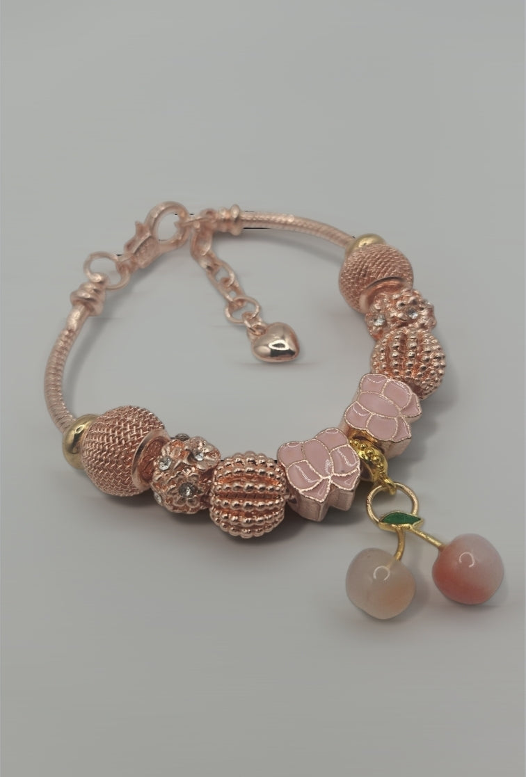 Rose gold & Cherry - Charmed Bracelet