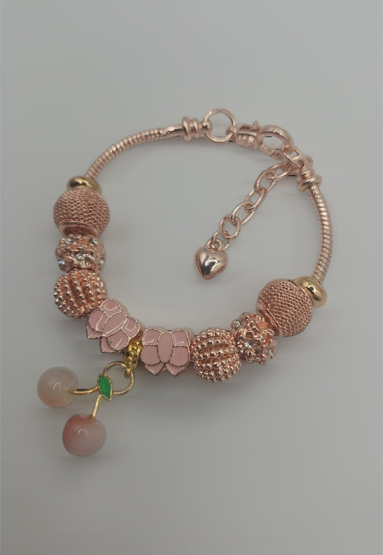 Rose gold & Cherry - Charmed Bracelet