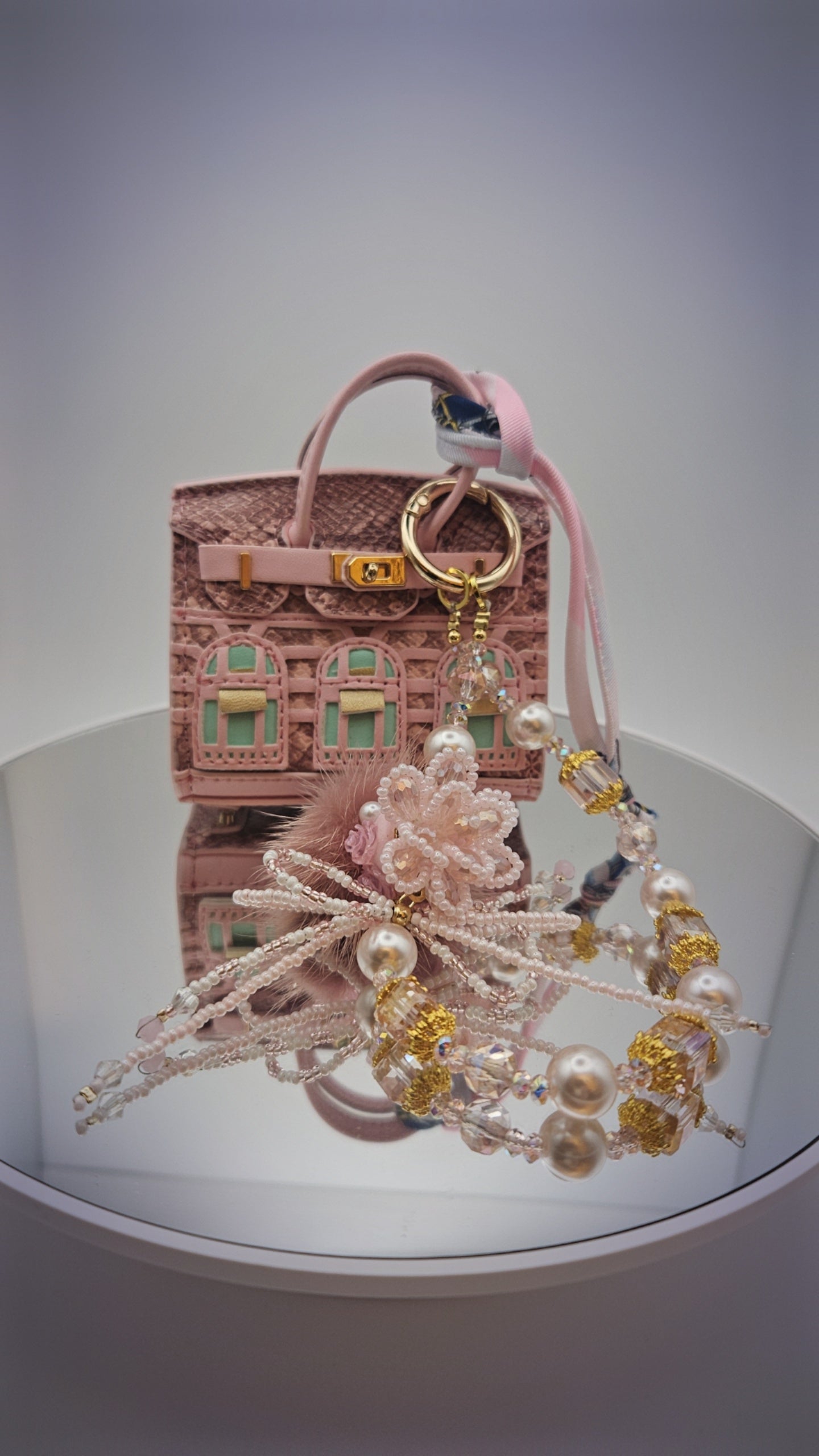 Pink Faux Leather Bag with Charms, Keychain Attachment, Decorative Charm & Cute String for Versatile Use