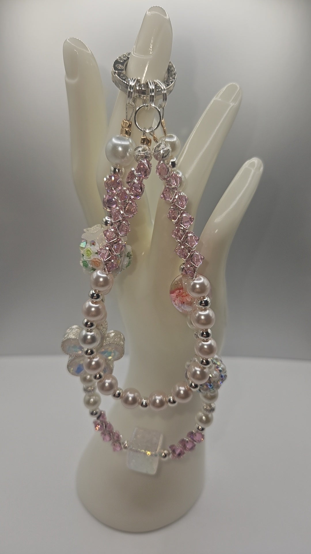 Flower & Pearl Phone Charm Wristlet