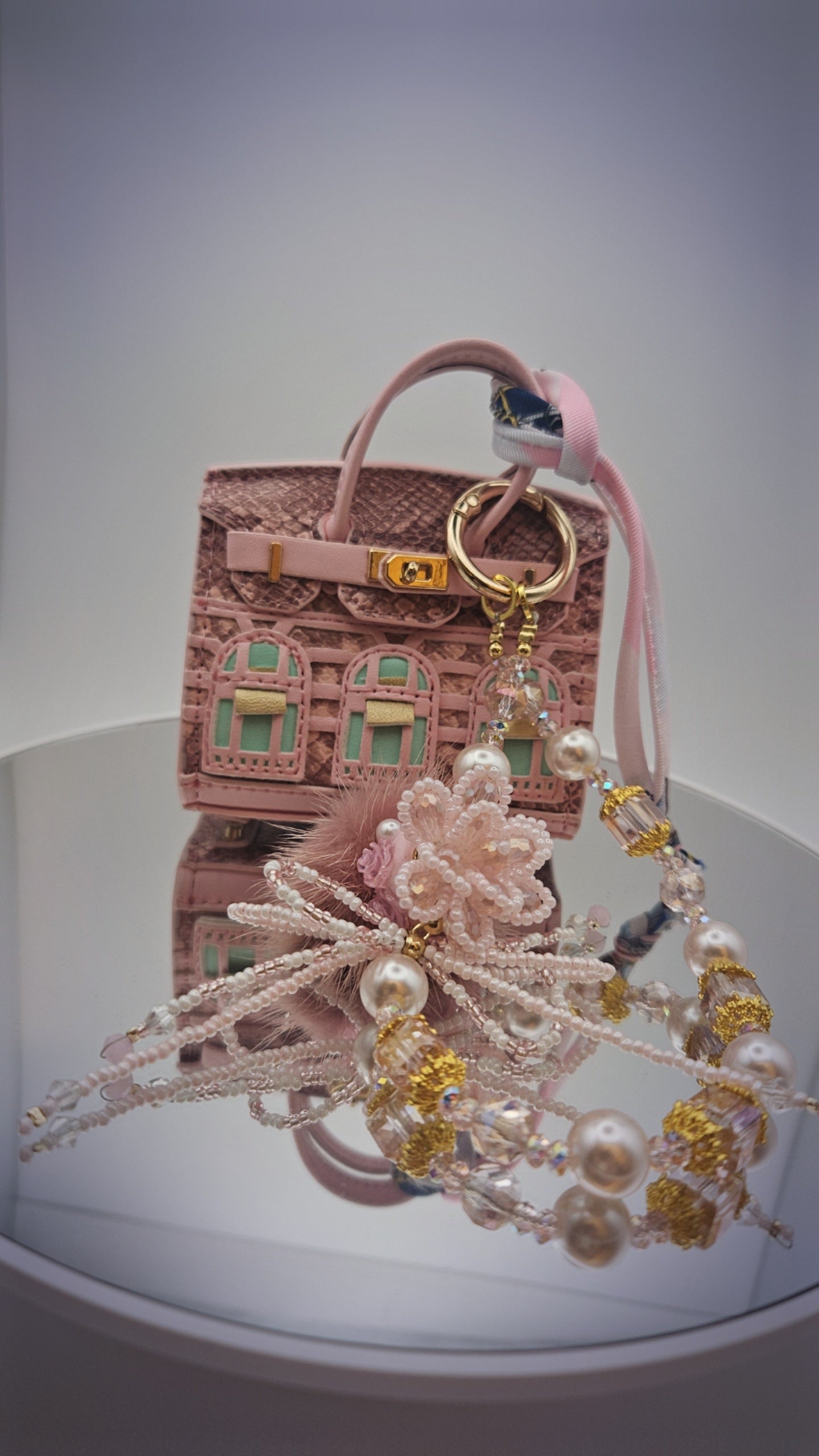 Pink Faux Leather Bag with Charms, Keychain Attachment, Decorative Charm & Cute String for Versatile Use
