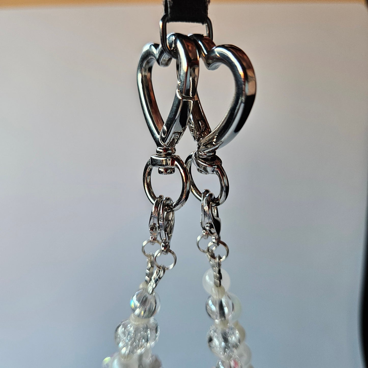 Metal Heart & Bedazzled Beads Purse Charm - Pink & Yellow