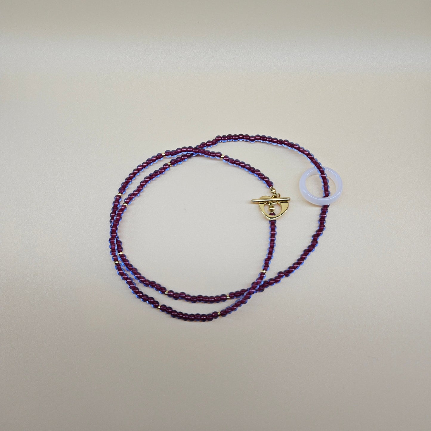 Double-Layered Glass Beaded Necklace - Blue/Red