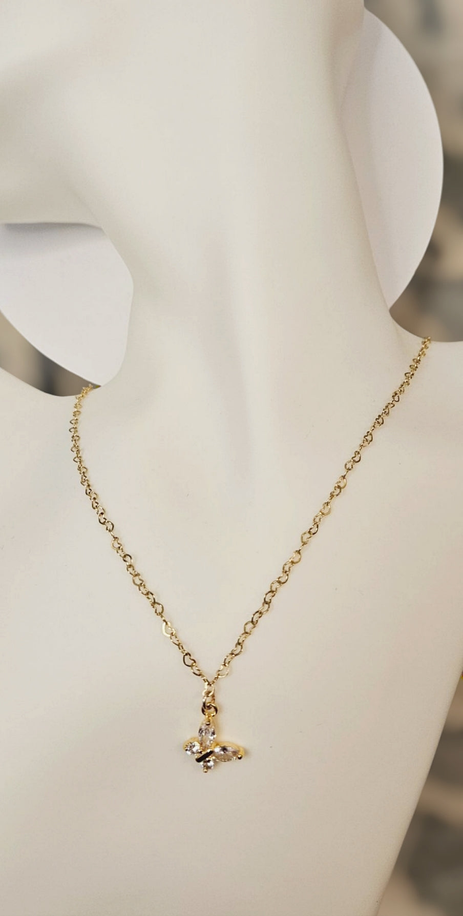 Butterfly Pendant & Heart Chained Necklace