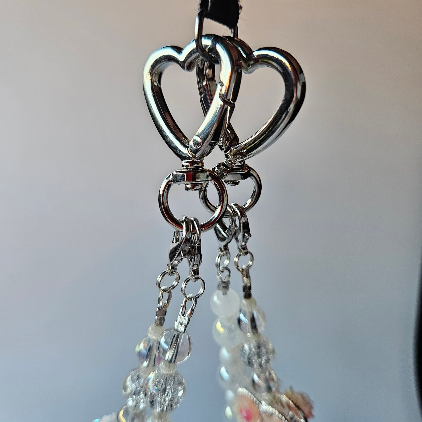 Metal Heart & Bedazzled Beads Purse Charm - Pink & Yellow
