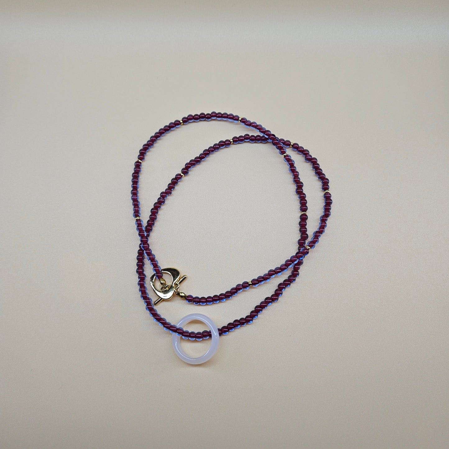 Double-Layered Glass Beaded Necklace - Blue/Red