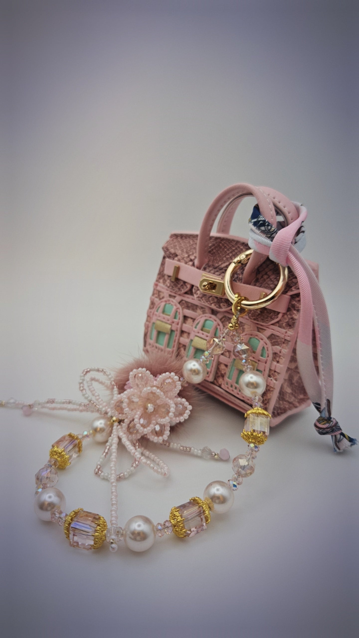 Pink Faux Leather Bag with Charms, Keychain Attachment, Decorative Charm & Cute String for Versatile Use