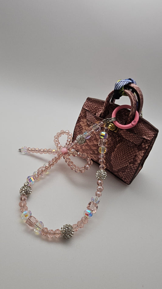 Faux Leather Small Purse Charm with Colorful Beads and Charm Detail