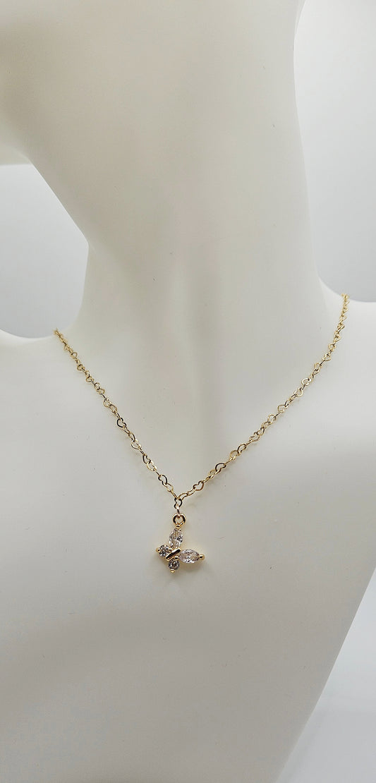 Butterfly Pendant & Heart Chained Necklace
