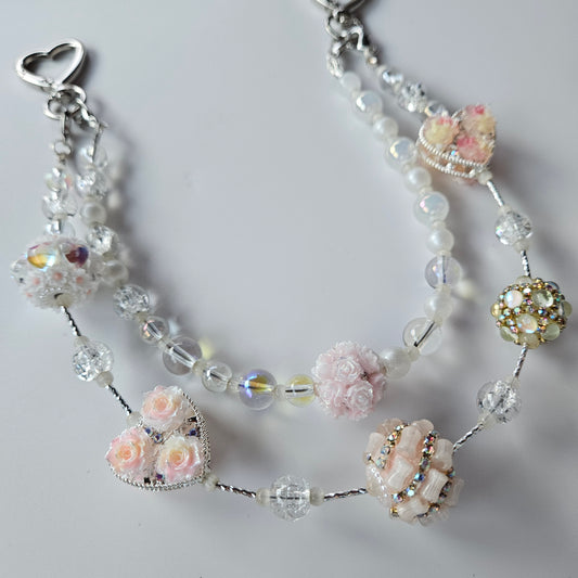 Metal Heart & Bedazzled Beads Purse Charm - Pink & Yellow