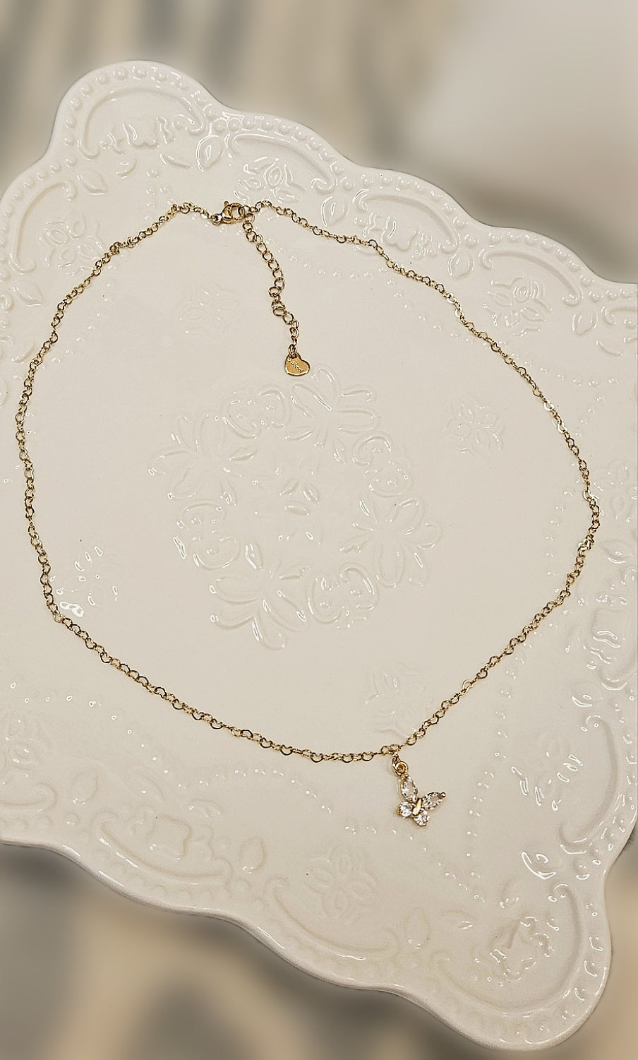 Butterfly Pendant & Heart Chained Necklace