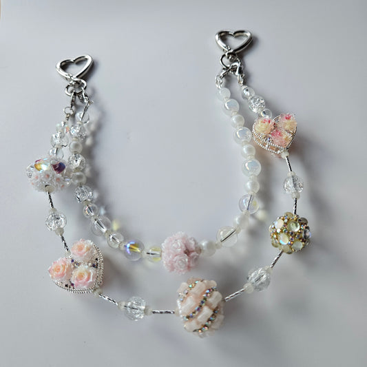 Metal Heart & Bedazzled Beads Purse Charm - Pink & Yellow